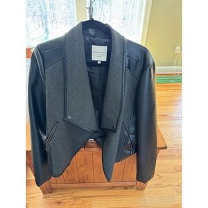 Bagatelle Collection Mixed Media Moto Jacket - Faux Leather & Grey Knit - Size L